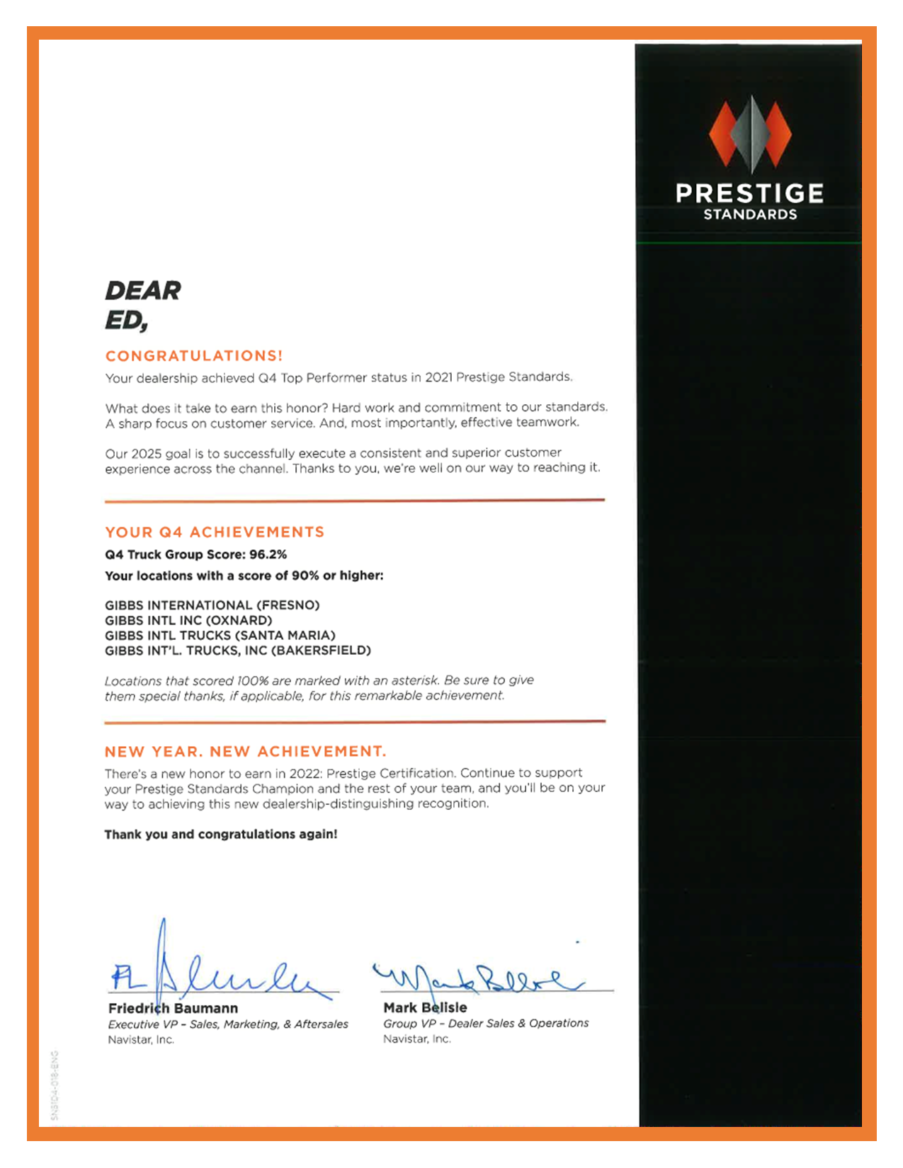 Prestige Award Letter 2021